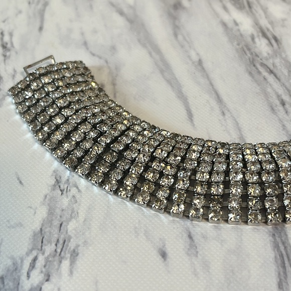 Vintage Wide Rhinestone Stretch Cuff Bracelet – Mid-Century Glam - Picture 3 of 10